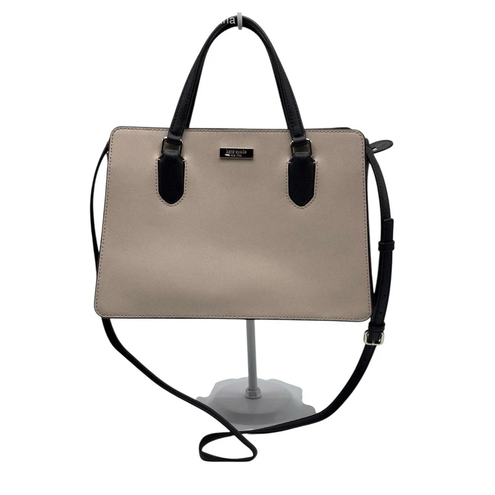 Kate Spade Cameron Medium Satchel Crossbody Purse Wallet Set‎ Beige Black